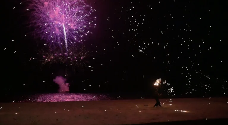 banner video firework at sea